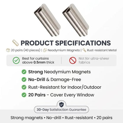 Magnetic Curtain Clips 20 Pairs Heavy Duty Holders for Curtains & Drapes