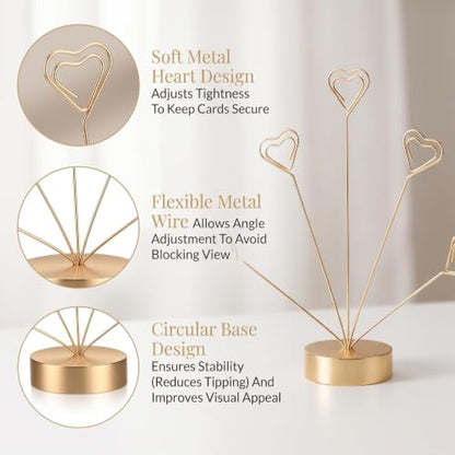 Heart-Shaped Photo Tree Holder Clip with Round Base and 5 Metal Clips