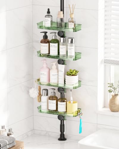 Bathroom Shower Caddy Tension Pole Organizer Green-Black Variation