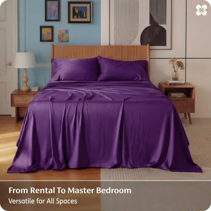 Bedsure King Size Bamboo Rayon Bed Sheets Set - Plum, 100% Breathable & Soft