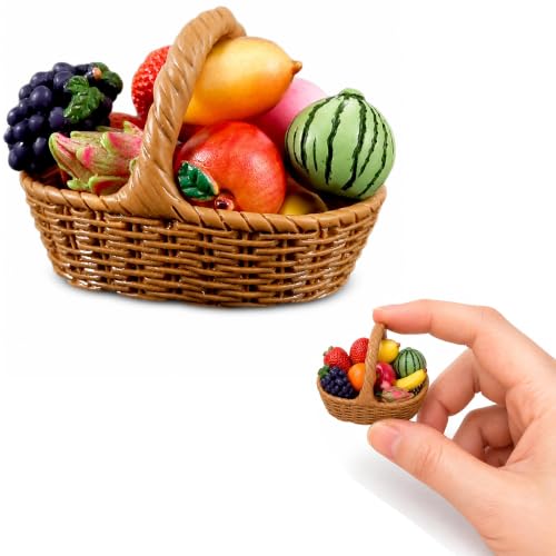 Miniature Artificial Resin Fruits Basket - Oval Style, 10 Kinds of Fruits, 0.5 Inch