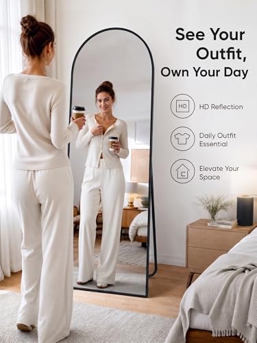 58 Inch Full Length Arched Mirror with Aluminum Frame - Black - Novlux Variation
