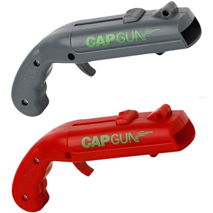 Cap Gun Bottle Opener with Shooting Fun - Grey-Red 2-Pack Novelty Gadget