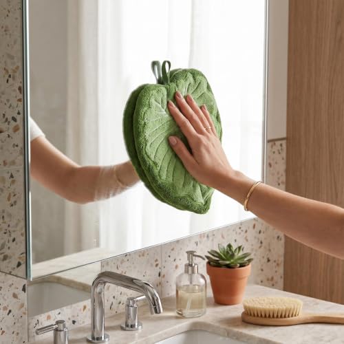 Green Leaf Shaped Hanging Hand Towels with Loops - Light Green 2pcs