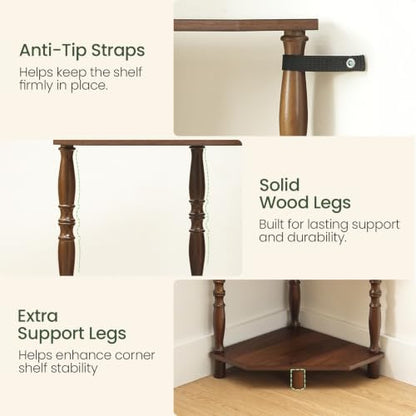 Corner Shelf 5-Tier Corner Bookshelf for Small Spaces Walnut Finish
