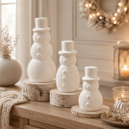 Rustic Terracotta Snowman Figurines Set of 3 Christmas Decor for Table Centerpieces