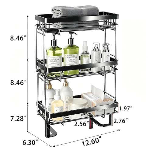 Over The Toilet Shelf Bathroom Organizer No-Drill Black Storage Rack
