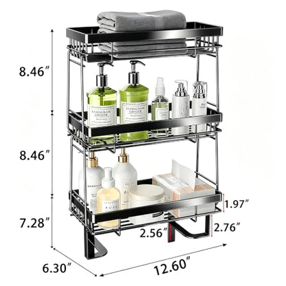 Over The Toilet Shelf Bathroom Organizer No-Drill Black Storage Rack