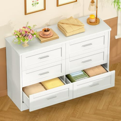 White 6-Drawer Dresser for Bedroom Modern Wooden Storage Organizer