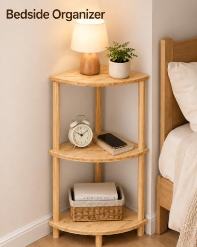 Vaelyss 3-Tier Bamboo Corner Shower Stool with Storage, Space-Saving Bathroom Organizer