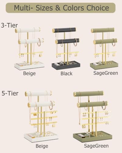 3-Tier Jewelry Stand Holder - Beaded Necklace and Bracelet Display, Beige