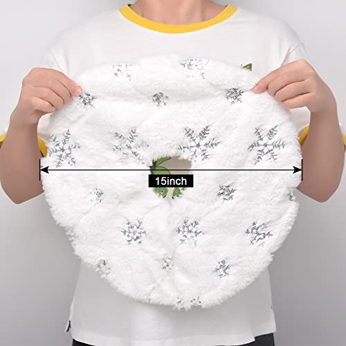White Faux Fur Christmas Tree Skirt - 15 Inch Snow White Holiday Decor - Silver Trim, Variation: White & Silver 15in