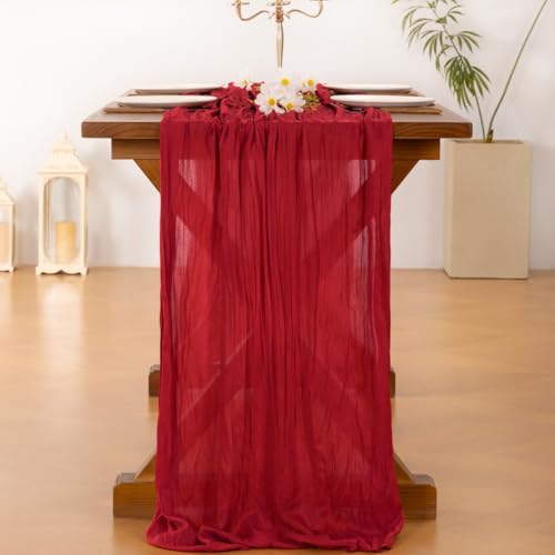 Red Cheesecloth Table Runner for Fall Boho Wedding Birthday Party Home Decor - 10ft x 6pcs