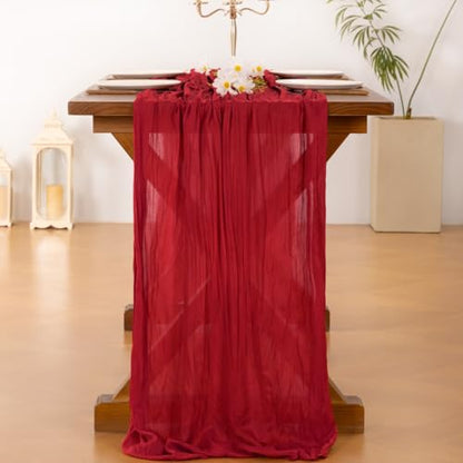 Red Cheesecloth Table Runner for Fall Boho Wedding Birthday Party Home Decor - 10ft x 6pcs