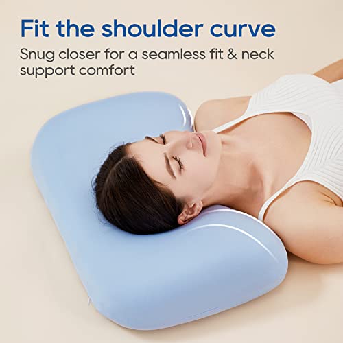 Ergonomic Contour Design Memory Foam Pillow for Side & Back & Stomach Sleepers, Cervical Shape Pillow for Bed Sleeping Gently Cradles Head & Provides Neck Support & Shoulder Pain Relief | Blue