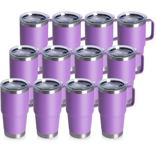Purple 20oz Stainless Steel Insulated Travel Mug with Handle - Bulk 12 Pack