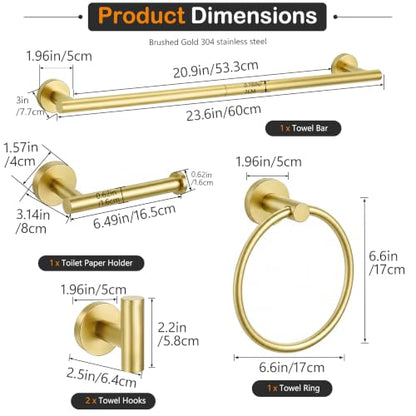 Brushed Gold Bathroom Hardware Set - 24 Inch Towel Rack & Toilet Paper Holder