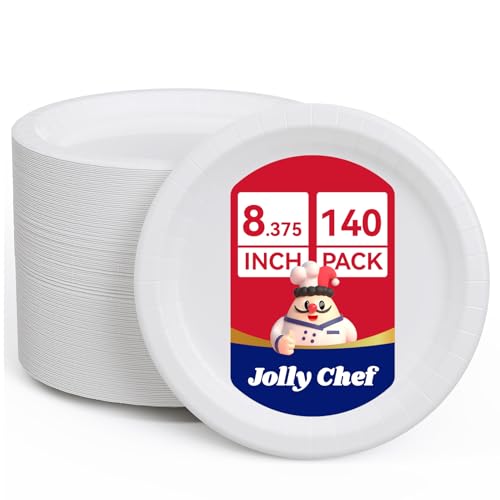 JOLLY CHEF 8.37 inch Disposable Paper Plates 140 Count, Heavy Duty Paper Plates for Everyday Use