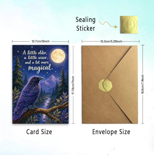 Mystical Raven Birthday Card WX-506 with Envelope & Seal - Forest & Moonlit Design