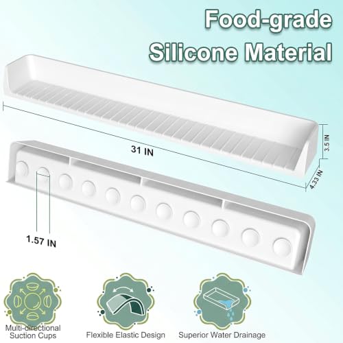 Silicone Bathtub Splash Guard with Suction Cups - Water Spill Protector, 2.6ft White