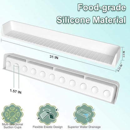 Silicone Bathtub Splash Guard with Suction Cups - Water Spill Protector, 2.6ft White
