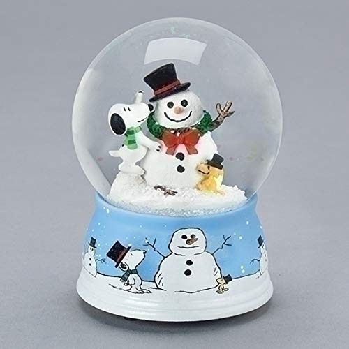 Musical Snow Globe Snoopy Woodstock with Snowman 5.5 Inch Decor