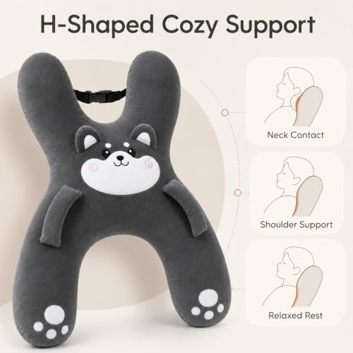 Kids Travel Car Neck Pillow - H-Shaped Travel Cushion for Car Seat - Purple (Variation A)