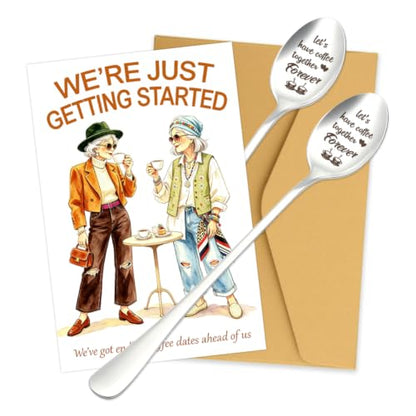 Small Best Friend Christmas Gift Card with Engraved Coffee Spoons - Friendship Set