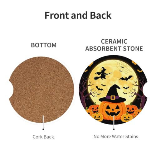 Halloween Pumpkin Car Coasters for Cup Holders - Yellow, 2.56 Inch Set