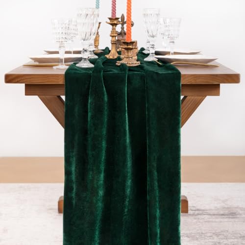 Green Velvet Table Runner Cloth - 20 x 120 Inches, Pack of 4 - Elegant Wedding Party Decor