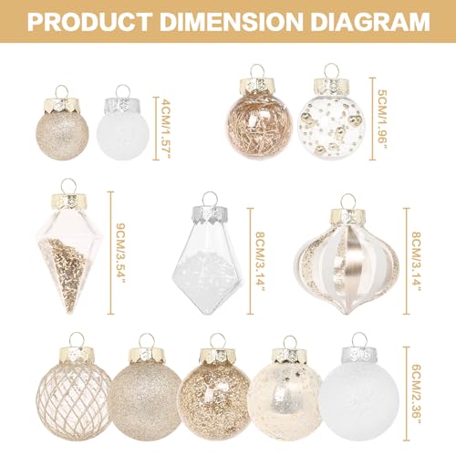 34PCS Champagne White Christmas Tree Ornaments Set - Holiday Decorations