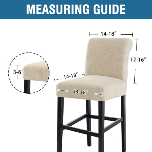 Jacquard Waterproof Bar Stool Covers Set of 4 - Mid Back Ivory