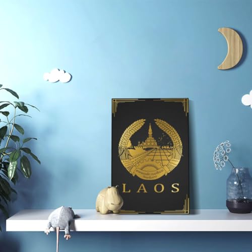 Laos Flag Canvas Wall Art 18x12 Inches - Patriotic Home Decor