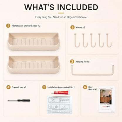 Milky White Aluminum Shower Caddy - Rectangular Adhesive Bath Organizer Shelf