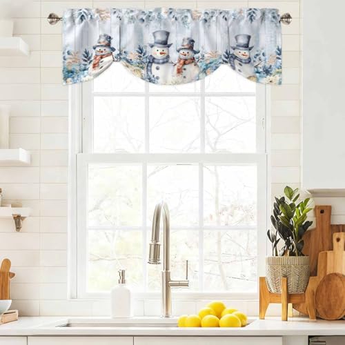 Blue Snowman Christmas Tie Up Valance Curtains for Windows, 54x18 Inches, Pack of 1