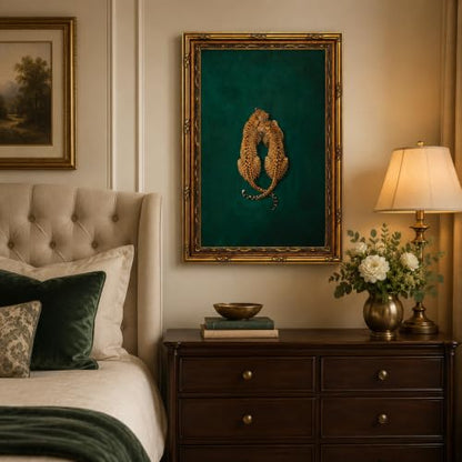 Emerald Cheetah Wall Art Canvas Print - Gold Frame Safari Decor 24x16