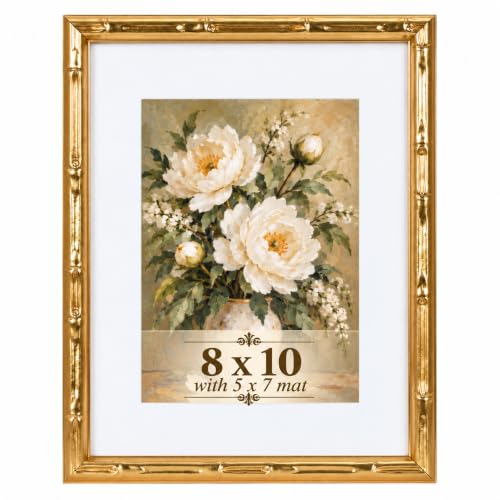 Gold Bamboo Style Picture Frame with 8x10 Inch Size and 5x7 Mat - 1 Pack - Variation of Gold / 8x10 Inch / 1 Pack