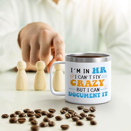 HR Gifts Insulated Mug - Human Resources Appreciation Gift, 14oz White HR Mug - Variation of HR