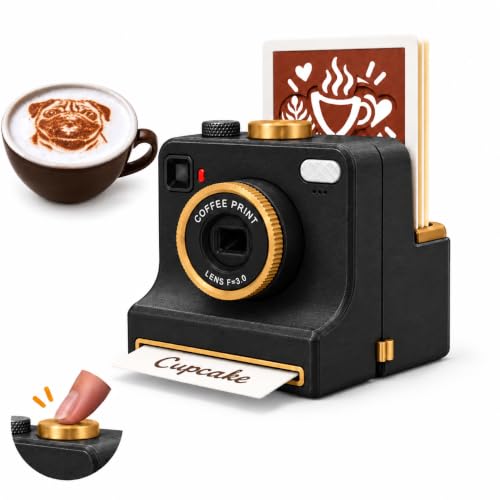 Manual Latte Art Camera with 4 Stencils & Mesh Filters - Black