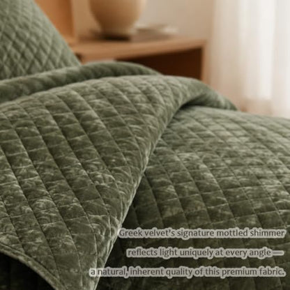 Olive Green Velvet Oversized King Quilt Set 120x128 Bedding Decor