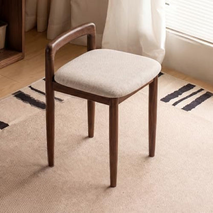 Vanity Stool Oak Wood with Walnut-White Finish — Solid Oak Home Vanity Chair, 14.29 W x 14.56 D x 20.67 H (Variation: Walnut-White)