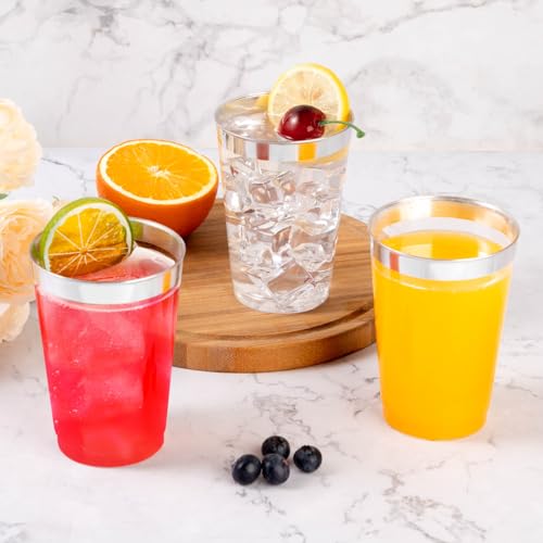14oz Silver Plastic Cups for Party - 50PCS Disposable Silver Cups