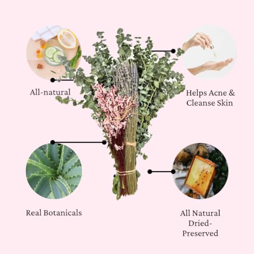 Preserved Dried Floral Shower Bouquet with Lavender & Eucalyptus - Aromatherapy Bathroom Decor
