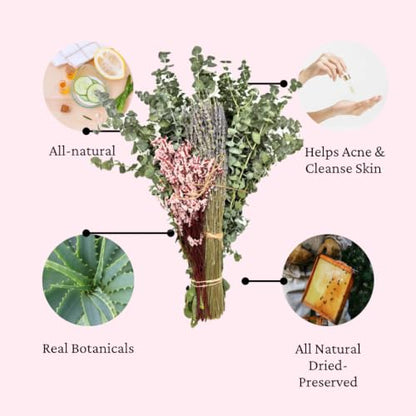 Preserved Dried Floral Shower Bouquet with Lavender & Eucalyptus - Aromatherapy Bathroom Decor