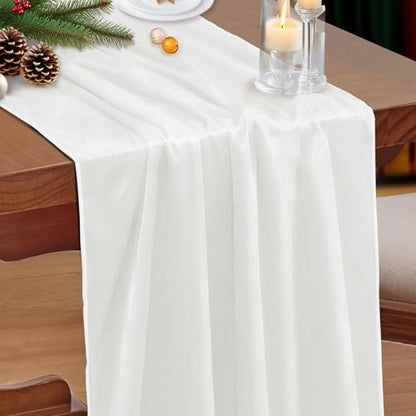 Velvet Ivory White Table Runner 20x120 Inch - Elegant Dining Decor
