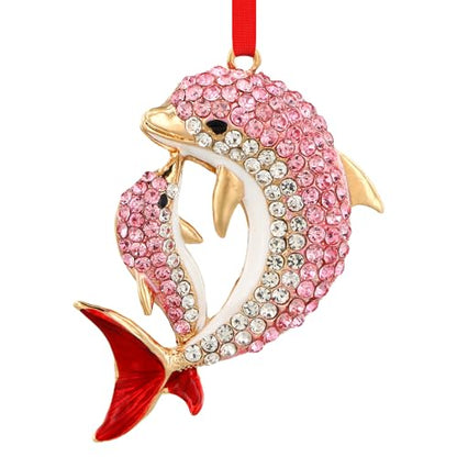 Dolphin Christmas Ornament Pink - Coastal Sea Ocean Beach Nautical Decorations