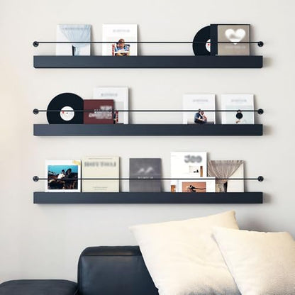Wall Mounted Magazine Rack 3 Pack - Black, 31.5 Inch Wall Shelves