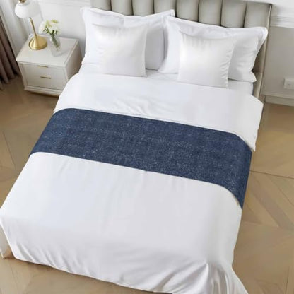 Twin Size Indigo Blue Bed Runner - Farmhouse Decorative Throw for Foot of Bed, 71 x 20 Inches