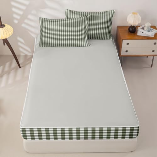 Feelyou Sage Green Gingham Zipper Bedding Set - Twin Size