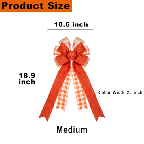 2PCS Fall Orange Burlap Ribbon Bows for Wreaths Halloween Thanksgiving Autumn Decor - Variation of 2pcs-m-fine Linen Fall Bows